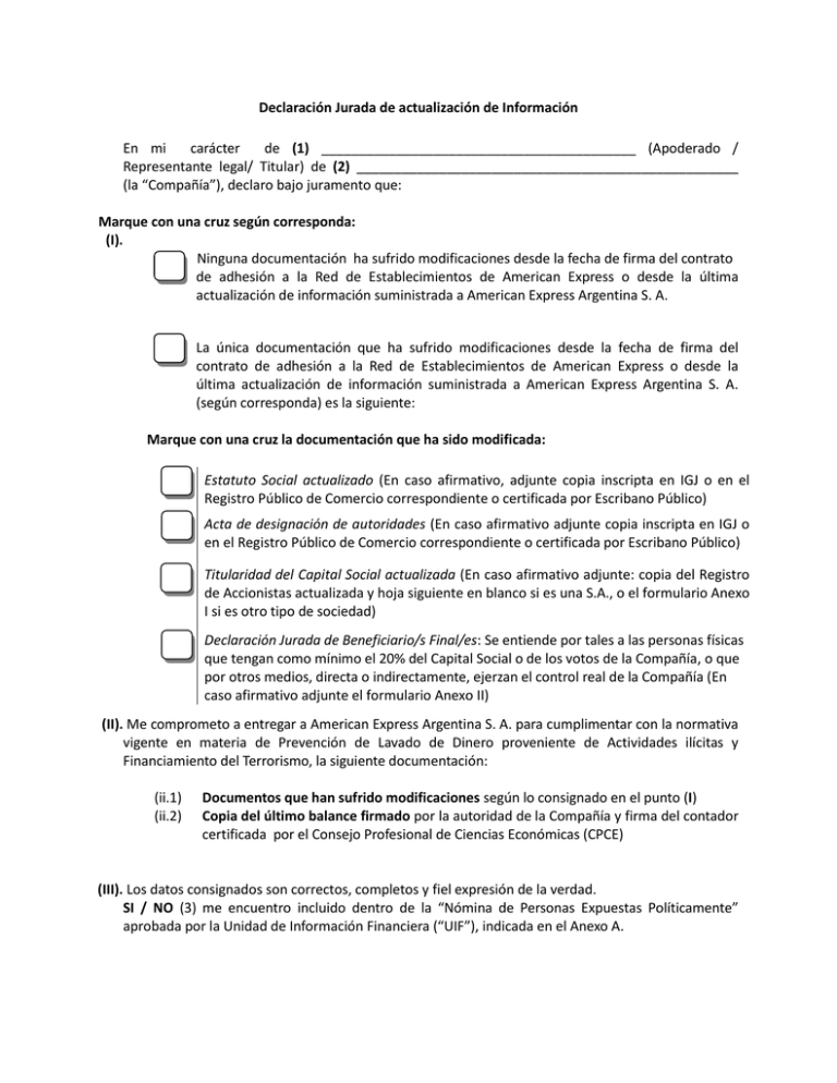 Declaración Jurada de Actualización de