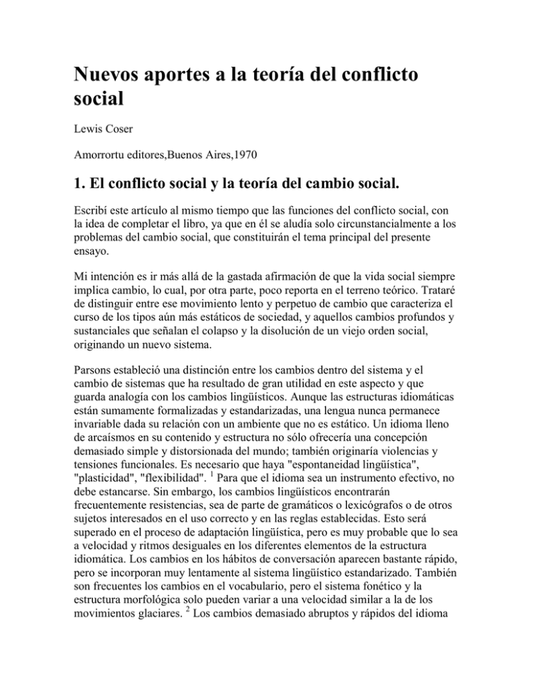 Nuevos aportes a la teoría del conflicto social Nuevos aportes a la teoría del conflicto social