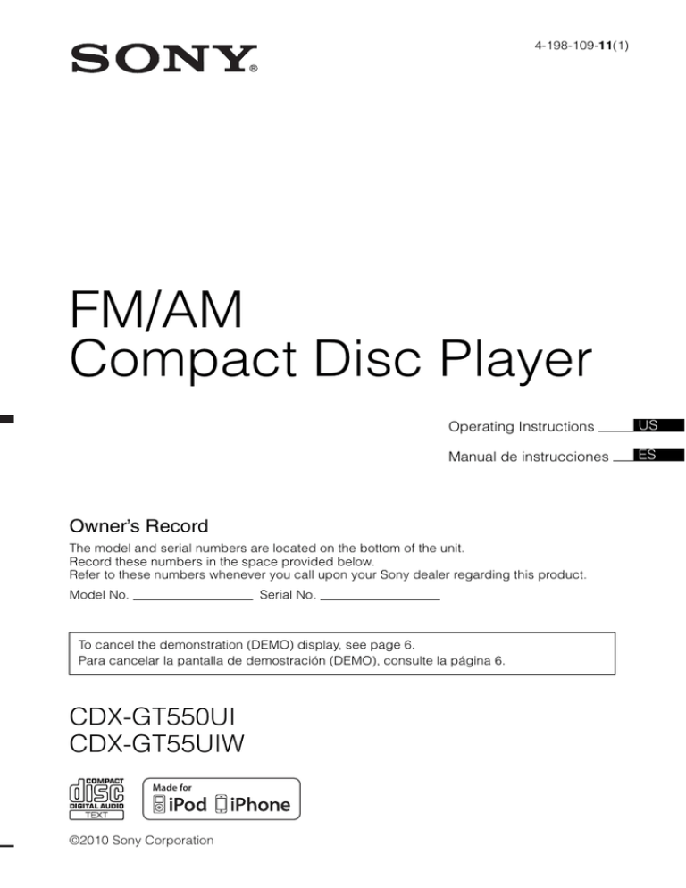 FM/AM Compact Disc Player