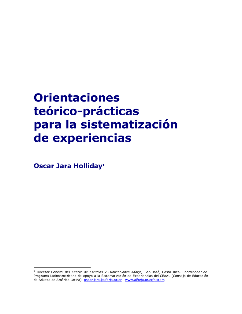 Guía Para La Sistematización De Experiencias