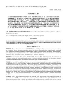 DECRETO No. 394 SE CONCEDE PENSIÓN POR AÑOS DE