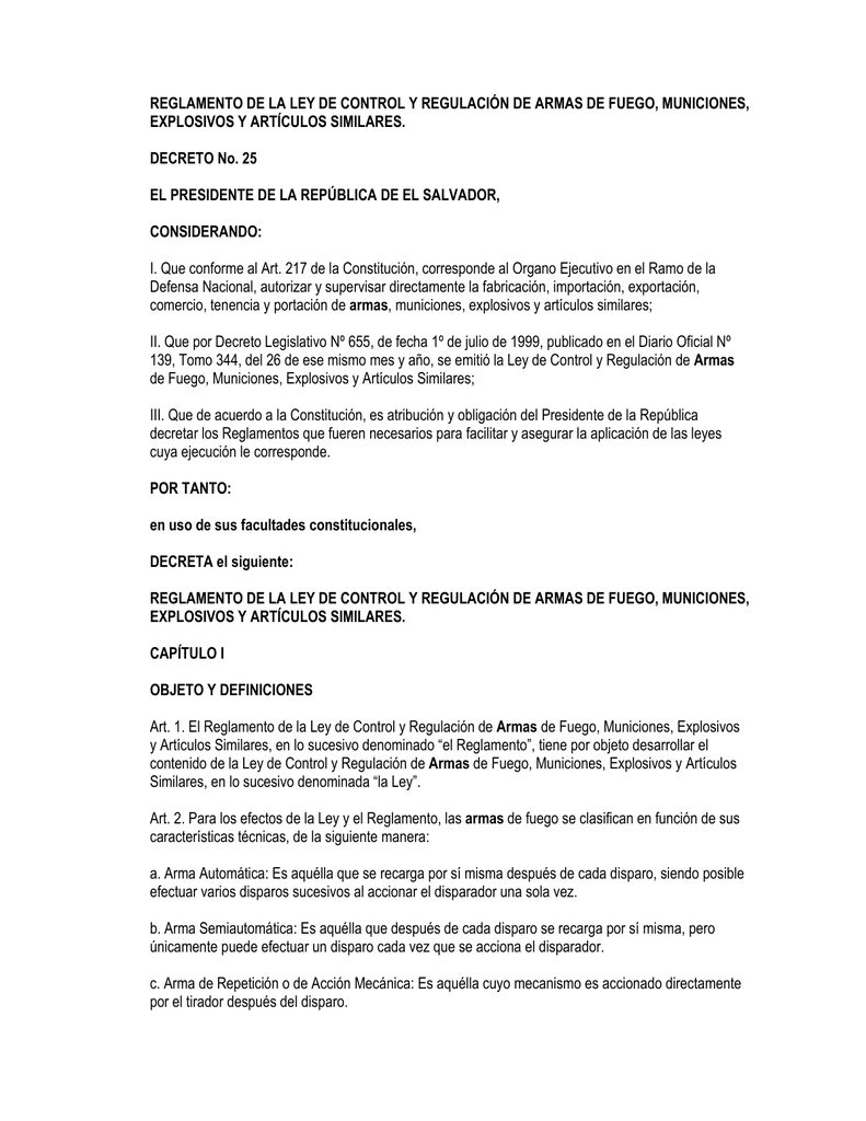 Reglamento de la Ley de Control y Regulación de Armas de Fuego