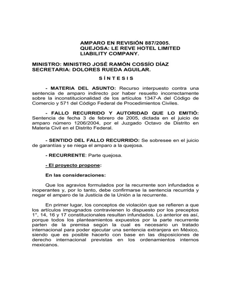 amparo en revisión 887/2005-ps - Suprema Corte de Justicia de la