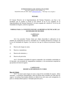 NCS-011 Normas para la constitución de las Reservas Técnicas de
