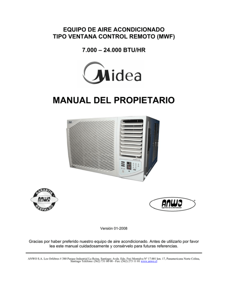 Manual de uso equipo aire acondicionado tipo ventana