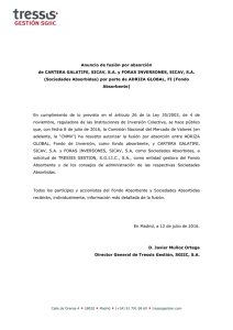 Anuncio de fusión por absorción de CARTERA GALATIFE, SICAV