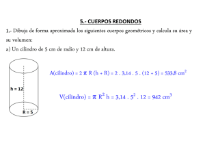 V(cilindro) = π R h = 3,14 . 5 . 12 = 942 cm