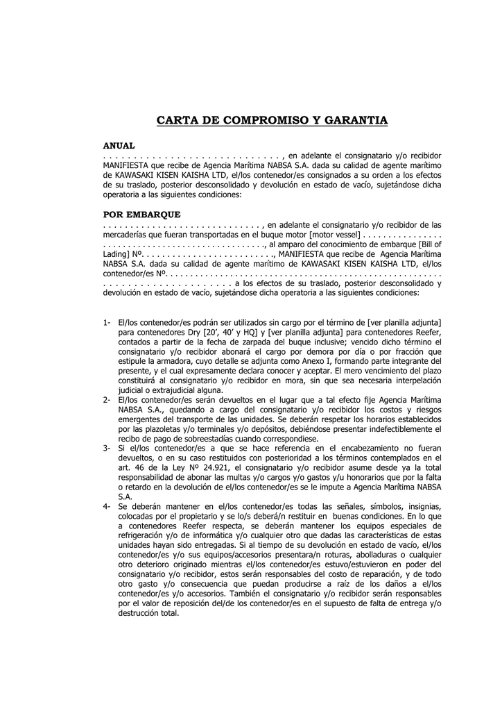 carta de compromiso y garantia