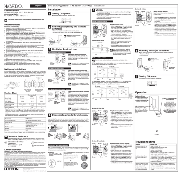 Maestro Wireless Accessory Switch Instructions