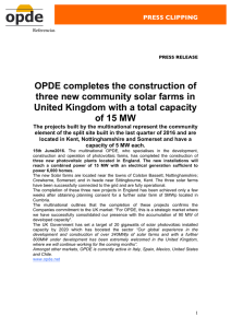 OPDE completes the construction of three new community solar