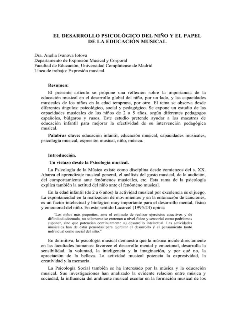 El Desarrollo Psicológico Del Niño Y El Papel De La