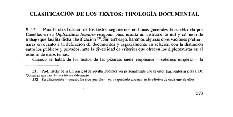 CLASIFICACIÓN DE LOS TEXTOS: TIPOLOGÍA DOCUMENTAL