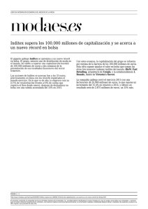 Inditex supera los 100.000 millones de capitalización y se acerca a