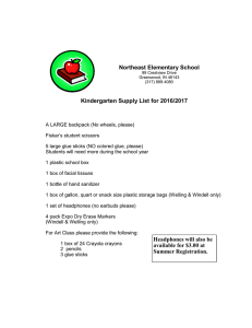 Northeast Elementary School Kindergarten Supply List for 2016