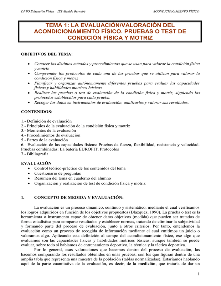 Tema 1: La Evaluación/valoración Del Acondicionamiento Físico