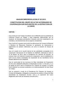 unasur/cmre/resolucion nº 021/2015 constitucion del grupo de altas