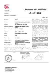 Certificado de Calibración LT - 057 - 2016
