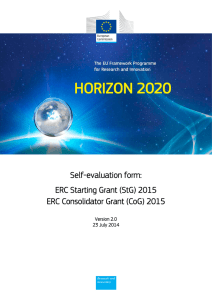 Self-evaluation form: ERC Starting Grant (StG) 2015 ERC