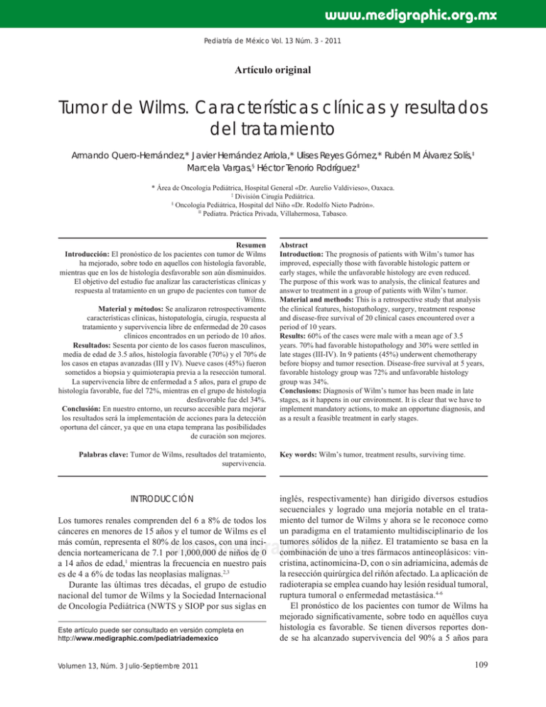 Tumor De Wilms Características Clínicas Y Resultados