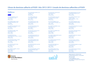 Llistat de dentistes adherits al PADI Año 2012