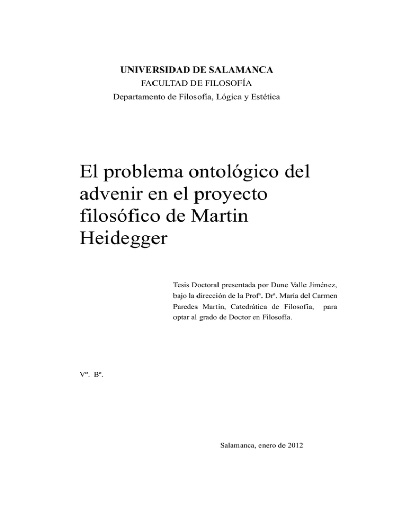 El Problema Ontol gico Del Advenir En El Proyecto Filos fico