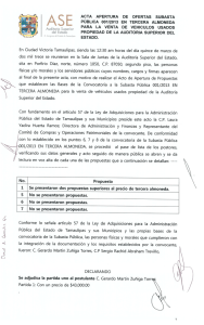 ACTA APERTURA DE OFERTAS SUBASTA PÚBLICA 001/2013 EN
