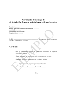 Certificado de montaje de de instalación de mayor entidad para