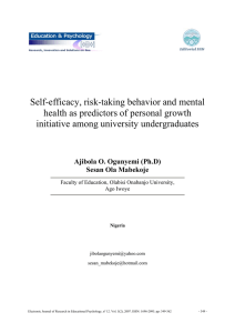 Self-efficacy, risk-taking behavior and mental health as predictors of