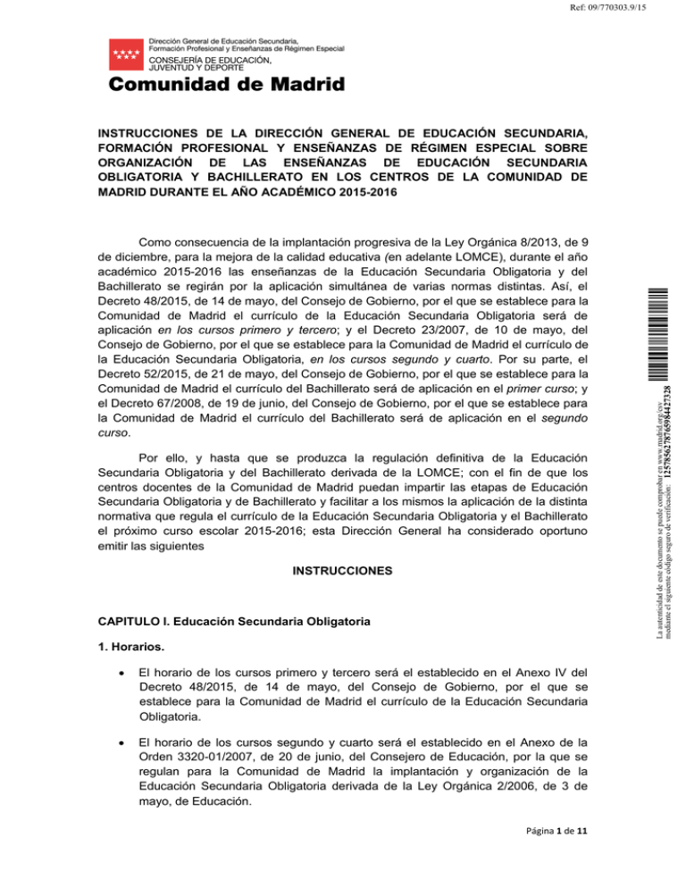 Instrucciones De La Dirección General De Educación Secundaria