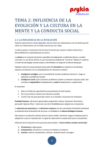 TEMA 2: INFLUENCIA DE LA EVOLUCIÓN Y LA CULTURA EN LA