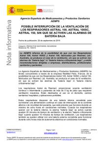 Posible interrupción de la ventilación de los Respiradores Astral