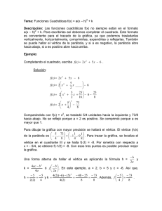 Tema: Funciones Cuadráticas f(x) = a(x – h)2 + k Descripción: Las