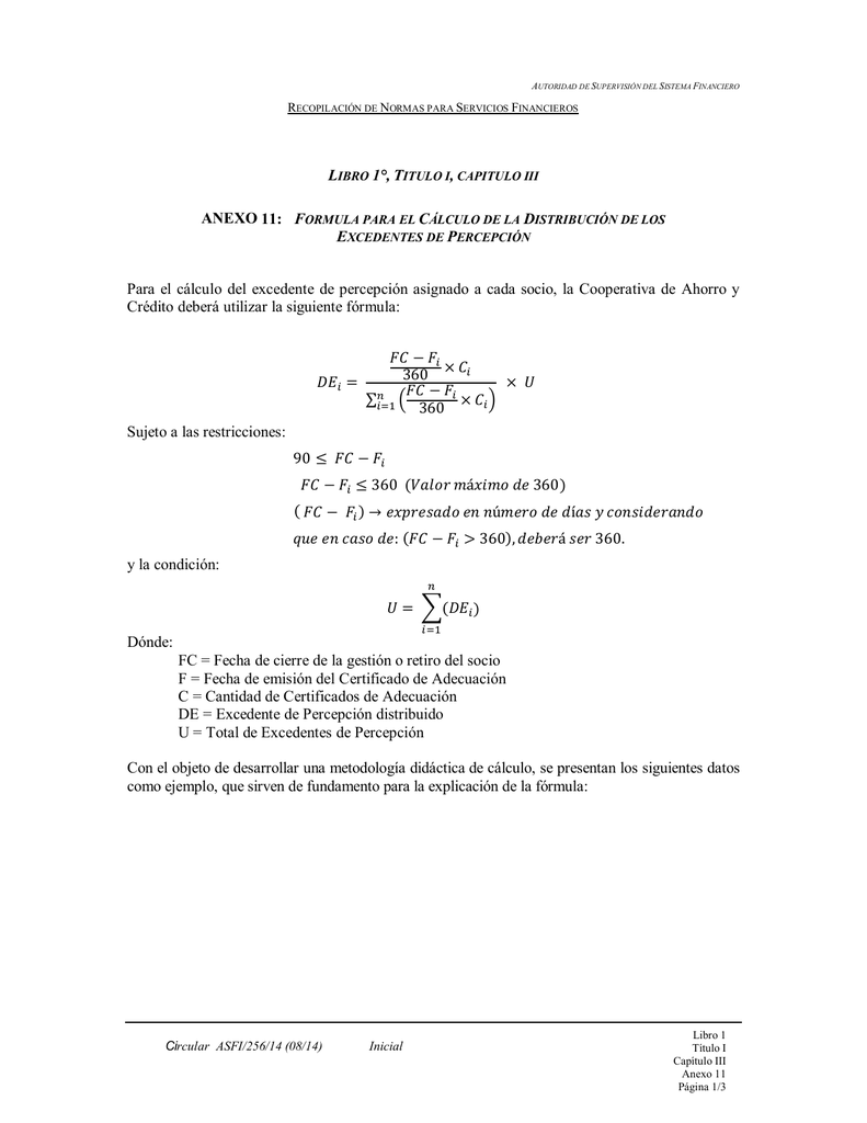 Fórmula para el cálculo de la distribución de los excedentes