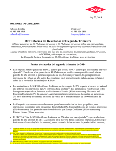 Dow Informa los Resultados del Segundo Trimestre