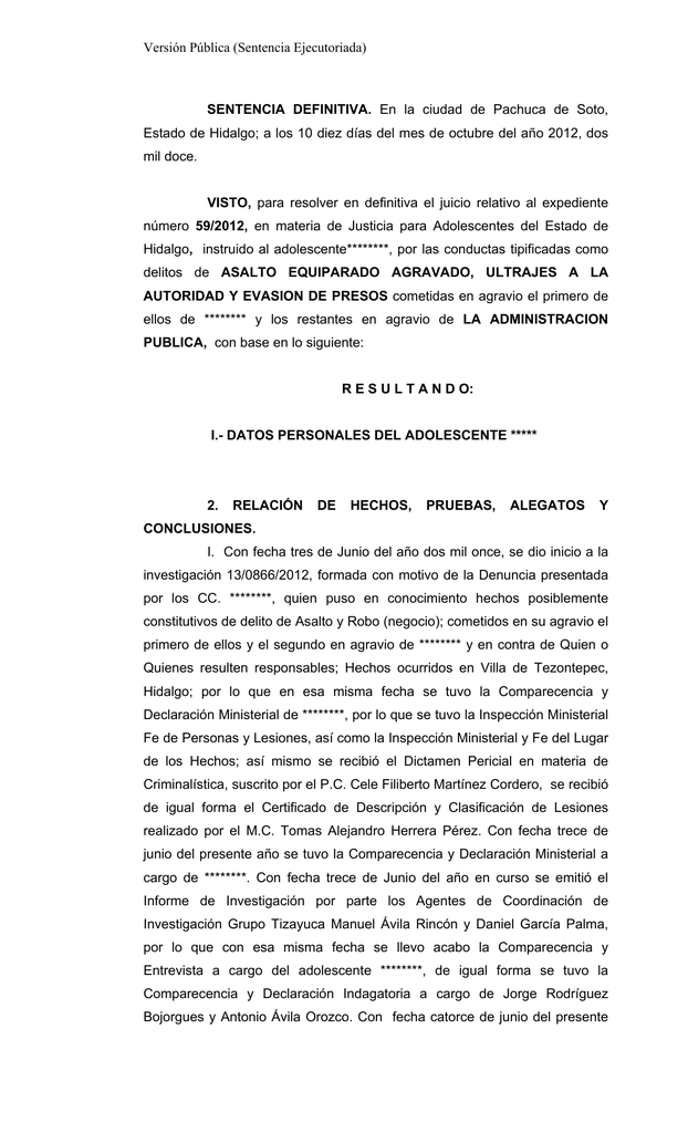 Versión Pública (Sentencia Ejecutoriada)