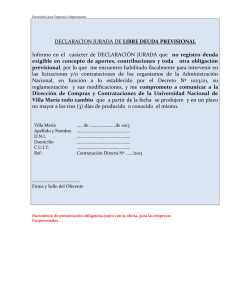 DECLARACION JURADA DE LIBRE DEUDA PREVISIONAL Informo