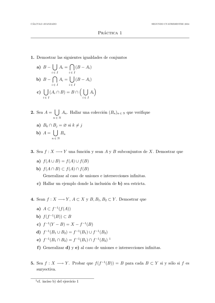 Practica 1 1 Demostrar Las Siguientes Igualdades De Conjuntos A B