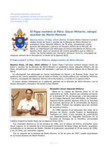 El Papa nombró al Pbro. Oscar Miñarro, obispo auxiliar de Merlo