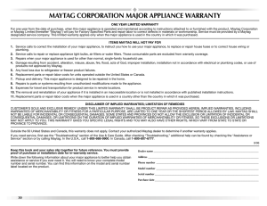 maytag corporation major appliance warranty