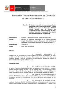 Resolución Tribunal Administrativo de CONASEV N° 086 -2009