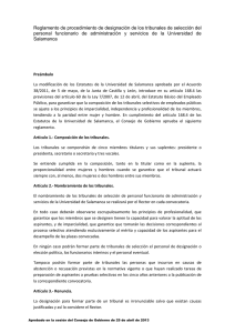 Reglamento designación tribunales de selección del PAS de la USAL