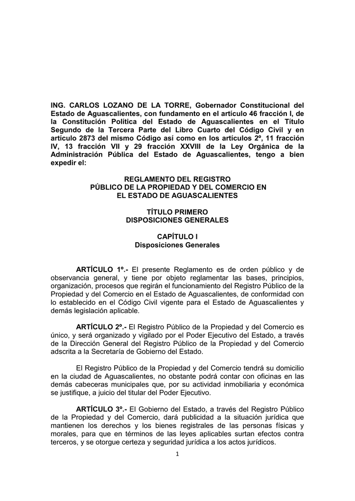 Reglamento del Registro Público de la Propiedad y del Comercio