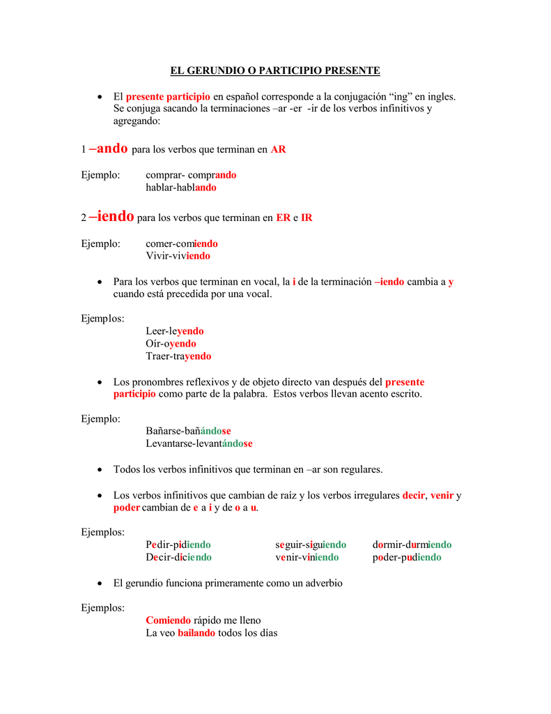 Ejemplos De Verbos En Gerundio Y Participio Opciones De Ejemplo