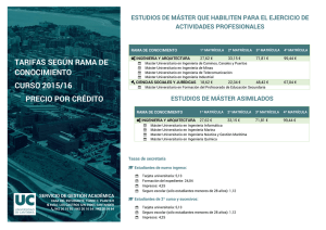 tarifas según rama de conocimiento curso 2015/16 precio por crédito