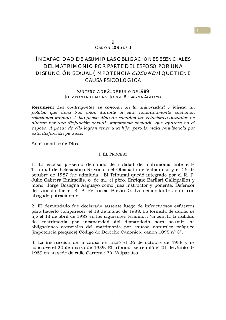 Incapacidad De Asumir Las Obligaciones Esenciales Del Matrimonio