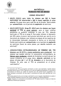 MATRÍCULA TRABAJO FIN DE GRADO CURSO 2016/2017