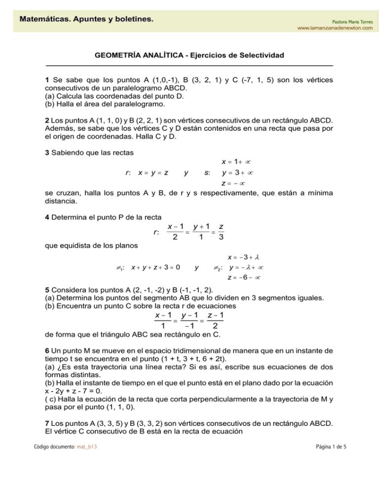 Geometría Analítica Selectividad