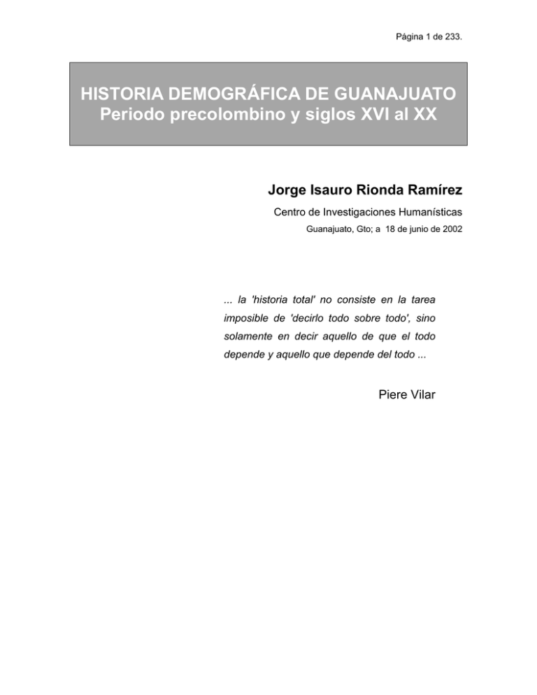 HISTORIA DEMOGRÁFICA DE GUANAJUATO Periodo