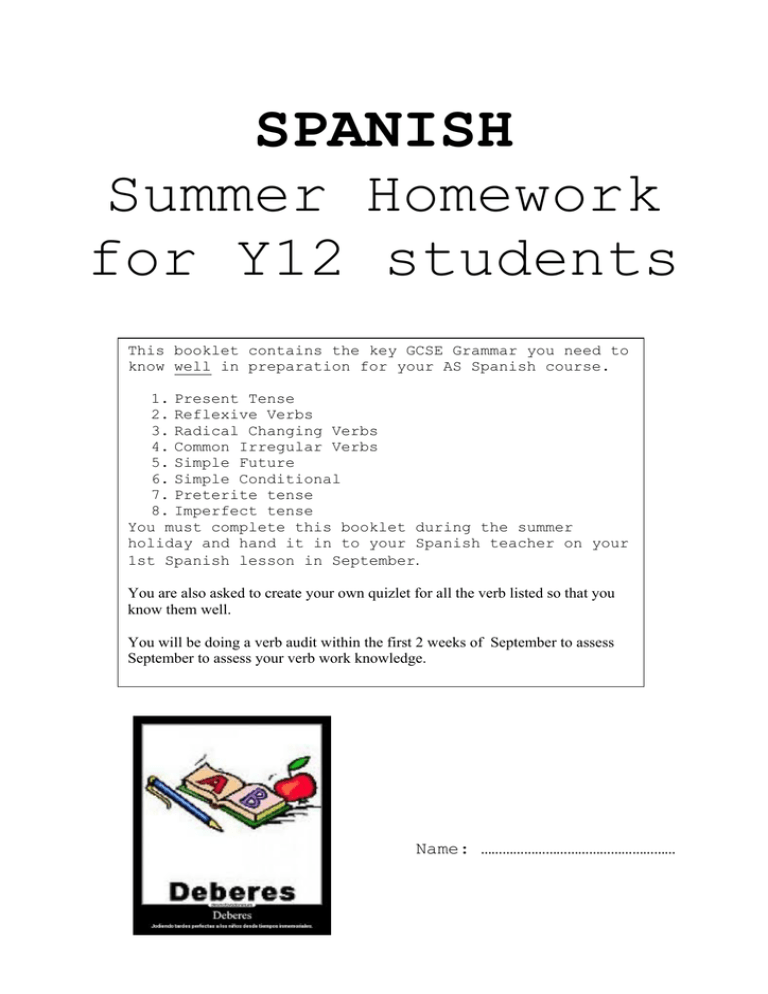 spanish 2 summer homework