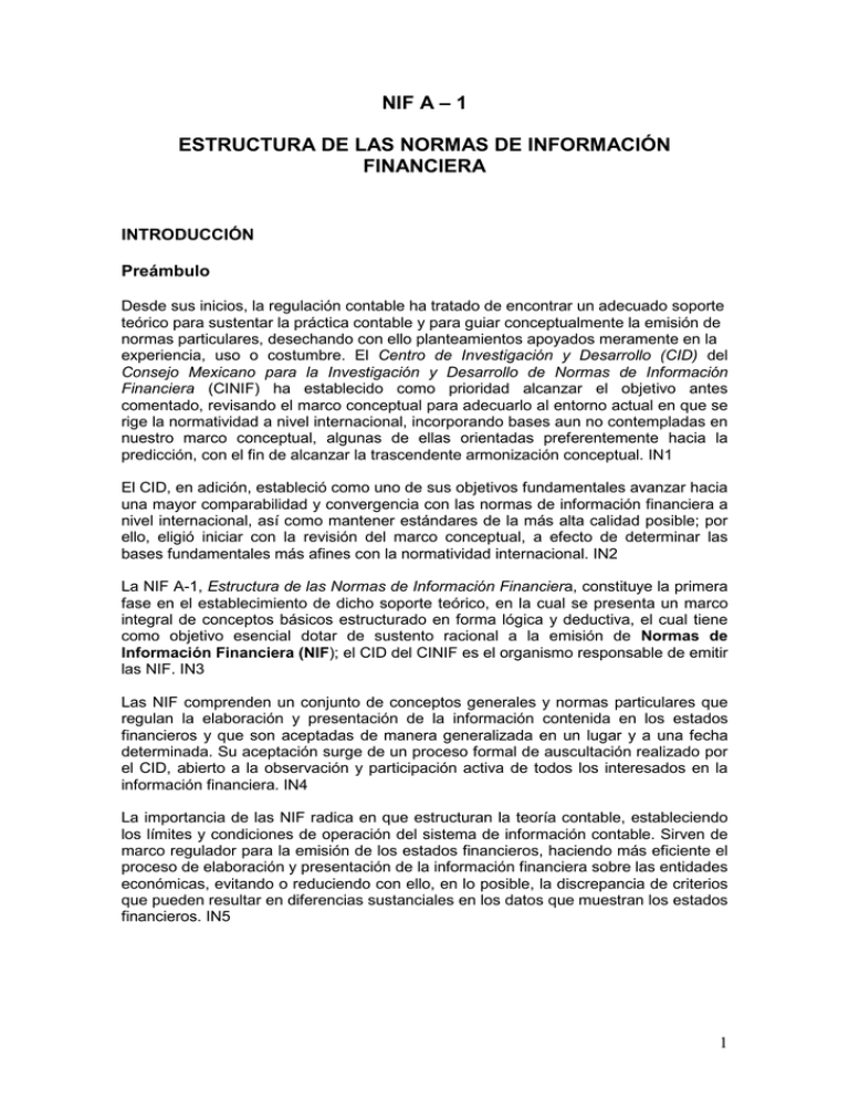 NIF A-1 Estructura De Las Normas De Información Financiera